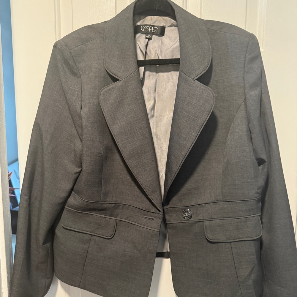 Kasper Gray Blazer Professional Tailored Suit Jacket